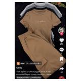 TikTok two-piece stylish jogger set in khaki