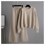 Yeuyyben Autumn Winter O-Neck Sweater Tracksuit 2Pcs Pant