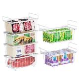 iSPECLE Deep Freezer Organizer Bins - 15.8~18.1 Inch Freezer Baskets for Chest Freezer, 7 Cu.Ft Chest Freezer Organizer Bins, 2 Small Expandable Hanging Baskets and 4 Stackable Bins, 6 Pack, White