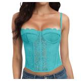 AENLLEY Fashion Lace Bustier Corset Crop Tops for Women with Buckle - Sexy Going Out Top