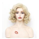 Gerulyss Short Blonde Wavy Wigs for Women Gold Curly Shoulder Length Natural Wig Synthetic Full Middle Part Wig for Role Play,Halloween,Daily Use