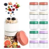 Hoa Kinh 10oz 12Pack Glass Food Storage Jars with Lids, Leak Proof Small Glass Jars for Overnight Oats, Cereal, Clear Empty Glass Jars with Lids for Kitchen(Red, Green, Purple and White)