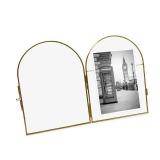 Isaac Jacobs 5x7 Vintage Style, Arched Brass & Glass Metal Floating Picture Frame with Locket Closure (Vertical), Made for Tabletop Display (5x7 Vertical, Antique Gold)