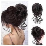 Foaoit Messy Bun, Fake Hair Bun Hair Pieces for Women, Messy Bun Hair Piece Clip on Bun Extensions, Curly Hairpieces for Women with Thinning Hair, for Daily Wedding(Darkest Brown Tend to Black)