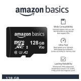 Amazon Basics Micro SDXC Memory Card with Full Size Adapter, A2, U3, Read Speed up to 100 MB/s, 128 GB, Black