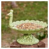 HOUYANG Cast Iron Bird Baths for Outdoors,Cast Iron Bird Feeder, Metal Bird Bath,Vintage Peacock Shape,Home Garden Lawn Yard Table Decorationsï¼Light Greenï¼