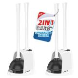 KOKL Toilet Plunger and Brush Set, Heavy Duty Toilet Brush Plunger Combo for Bathroom Cleaning, Extended Handle Plunger, Toilet Bowl Brush and Plunger Set for Deeply Cleaning, Black, 2 Sets