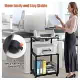 3 Tier Printer Stand with Wheels - 17" L*12" W*29" H Metal and Wood Printer Stand with Shelves, Black Rolling Printer Stand for Home Office, Black Wood Printer Cart, Mobile Printer Stand with Wheels