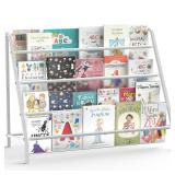 HAVEDAWN High-Transparent 4 Tier Kids Bookshelf, Sturdy Metal Large Size Book Rack Storage for Kids - Toddler Book Shelf Display for Nurasery, Kids Room, Deep Size Bookshelf Hold More Books