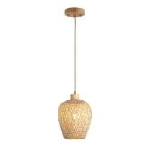 Hchunqjor Bamboo Pendant Light Fixture One-Light Adjustable Boho Basket Handmade Woven Mini Pendant Lighting for Kitchen Island Sink Farmhouse Home