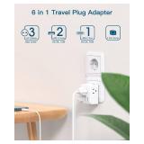 2 Pack European Travel Plug Adapter, International Power Plug Adapter with 3 Outlets 3 USB Charging Ports(1 USB C), Type C Plug Adapter Travel  to Most Europe EU Spain Italy France Germany