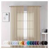 Chyhomenyc Taupe Sheer Curtains 84 Inch Length 2 Panels, Light Filtering Soft Airy Voile Rod Pocket Sheer Window Drapes for Bedroom Living Room, Each 42Wx84L Inches