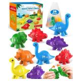 26PCS Dinosaur Alphabet Learning Toys for Toddlers 2-4, Montessori Educational Toys Gifts for 2 3 4 Year Old Boy Girl, Preschool Learning Activities Toys for Kids 3-5, Double Sided ABC Matching Game