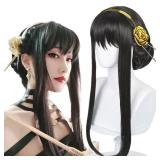 Anime Black Cosplay Wig Straight Cute Wig Costume Cosplay Wigs Halloween Party Comic Wig + Wig Cap