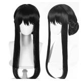 Anime Black Cosplay Wig Straight Cute Wig Costume Cosplay Wigs Halloween Party Comic Wig + Wig Cap