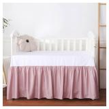 Crib Skirt Dust RuffleCrib Skirt Dust Ruffle, 100% Egyptian Cotton 400 Thread Count Soft Breathable Crib Bedding Skirt for Baby, Boys and Girls, Fading Resistant (Pink)