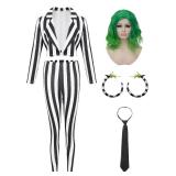 Beetle Women Juice Costume Female Black and White Striped Blazer Adult Halloween Costumes Movie Character Cosplay Outfit with Accessories Green Wig Snake Earrings RK018XL