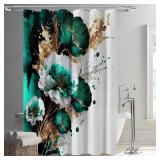 YAEHOCO Green and Gold Flower Shower Curtain, Rustic Waterproof Fabric Flowers Shower Curtain for Bathroom Modern Decor - 72x72 Inches