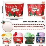 Yaomiao 200 Pcs Christmas Paper Bowls Christmas Disposable Snack Bowls 9 oz Paper Ice Cream Cups Xmas Soup Bowls Paper Cups Bulk Paper Dessert Cups for Christmas Party Supplies, Hot or Cold Food