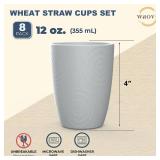 Wheat Straw Cups 8 PCS Good Alternative to Plastic Reusable Cups 12 oz Unbreakable Drinking Cup Reusable Dishwasher Safe Water Plastic Glasses Light Grey