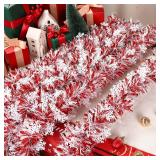 Alupssuc 6 Pieces Total 50 FT Christmas Tinsel Garland with Snowflakes Sequins, Metallic Shiny Twist Garland Hanging Decorations for Christmas Party Indoor and Outdoor Decor, Red and White