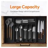 Lifewit Silverware Drawer Organizer, Expandable Utensil Tray for Kitchen, BPA Free Flatware and Cutlery Holder, Adjustable Plastic Storage for Spoons Forks Knives, Large, Black