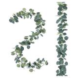 FUGZAUD 2 Pack Artificial Eucalyptus Garland Faux Silk Leaf Silver Dollar Eucalyptus Leaves Vines Handmade Garland Greenery Wedding Backdrop Indoor Outdoor Arch Wall Decoration