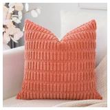 OTOSTAR Corduroy Decorative Throw Pillow Covers 20x20 Inch Super Soft Boho Striped Square Pillow Covers Case Modern Cushion Covers for Sofa Couch Bedroom Car Decor Coral