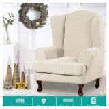 Turquoize Wingback Chair Covers 2 Piece Wing Chair Slipcover Stretch Slipcovers for Wingback Chairs Wing Chair Cover Spandex Jacquard Fabric with Elastic Bottom Non Slip Furniture Cover,Biscotti Beige