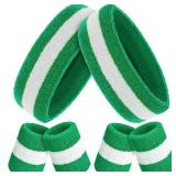 6 Pcs Terry Cloth Rainbow Sweatbands Set   2 Headbands, 4 Wristbands for Men Women, Gym, Sports, LGBT Pride Parade (Green and White)