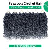 Faux Locs Crochet Hair 10 Inch Goddess Locs Ombre Grey Crochet Hair for Women 6 Packs Gray Soft River Locs Pre Looped Braids with Curly Ends Boho Hippie Synthetic Hair Extensions, 1b/grey