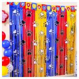 Bupelo Paw Birthday Decorations, 2 Pack Gold Red and Blue Paw Birthday Party Supplies 3.3 x 6.6ft Tinsel Foil Fringe Curtains Photo Booth Props Backdrop Streamers, House Doorway Room Decor for Kids