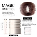 Zonon Bun Hair Nets 50Pcs, Invisible Elastic Edge Mesh, Individual Package, Brown & U Shaped Pins 40Pcs for Ballet Bun, Sleeping, Women and Wig