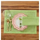 Solino Home Linen Placemats 19 L x 14 W Inch  100% Pure Linen Hemstitch Chambray Lime Green Placemats Set of 4  Milan, Cloth Fabric Placemats