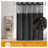 eachope 1 Pack Fabric Snap in Shower Curtain Liner Replacement,Compatible with No Hook Shower Curtain with Snap in Liner, Removable & Water Repellent,Machine Washable,70x54,Black