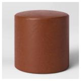 Bodrum Round Upholstered Ottoman Caramel Faux Leather - Threshold: Padded, No Assembly Required - Retail: $90