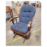 Vintage Wooden Rocking Chair with Blue Patterned Upholstery