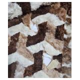 Vintage Handmade Rabbit Fur Patchwork Blanket with Satin Backing, 5 ft 6 in. x 4 ft. 5 in.