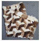 Vintage Handmade Rabbit Fur Patchwork Blanket with Satin Backing, 5 ft 6 in. x 4 ft. 5 in.