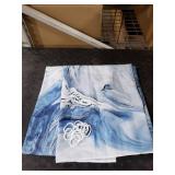 Blue Marble Pattern Shower Curtain with Rings