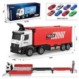 Carrier Truck Race Track Kids Toys, Foldable 3 Layer Car Race Track Playset, Toy Truck Transport Car Carrier & 8 Race Cars, Truck Car Toddlers Toys Xmas Gifts for Age 3 4 5 6+ Years Old Boys Girls