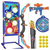 KKONES Kids Bow and Arrow Set, 2 in 1 Shooting Game Toy, LED Light Up Archery Toy Set with Bow & Air Gun, Foam Balls, Suction Cup Arrows, Target, Quiver, Indoor Outdoor Toys for Kids Boys Girls Gifts