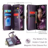 Defencase Compatible with Samsung Galaxy S24 Case Wallet with RFID Blocking Card Holder for Women Men, Soft PU Leather Magnetic Snap Flip Zipper Strap Wallet Phone Case Fit for Galaxy S24 6.2", Purple