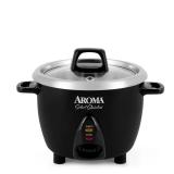 Aroma Housewares Select Stainless Rice Cooker & Warmer with Uncoated Inner Pot, 3-Cup(uncooked)/6-Cup(cooked)/ 1.2Qt, ARC-753SGB, Black