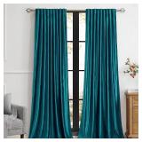 PRIMROSE Teal Velvet Curtains 90 inch Long for Living Room,Set of 2 Panels Blackout Rod Pocket Back Tab Window Treatment Room Darkening Heavy Decorative Curtains Drapes for Bedroom