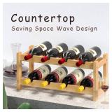 BAMEOS Wine Rack Freestanding 8 Bottle 2 Tier Bamboo Wine Racks Countertop Cabinet Wine Holder Wine Storage Shelf for Kitchen, Bar, Pantry, Wine Cellar, Basement, Countertop (16.85 L x 9.25W x 7H)