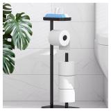 Kitsure Toilet Paper Holder Free Standing - Multifunctional & Rustless Toilet Paper Holder Stand for 4 Rolls, Anti-Slip Black Toilet Paper Holder with Shelf for Phones, Small Items, Black