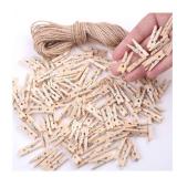 Mini Clothes Pins for Photo, Small Clothespins 200 pcs 1" Natural Wooden Mini Clothes Pins with Jute Twine, Mini Photo Clips Small Clothes Pins for Photos, Crafts, Arts, Cocktails