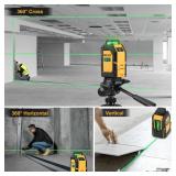 PREXISO 360° Laser Level with Tripod, 100Ft Self Leveling Cross Line Laser- Green Horizontal Line for Construction, Floor Tile, Renovation with Target Plate, Green Glasses, Carry Bag, 4 AA Batteries 