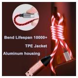 USB Type C Cable, LED Light up USB A to Type C Charger Cord Compatible with Samsung Galaxy S20/S10/S9/S8, LG V40, 3A Lighted Fast Charge Cord (Red, 6 ft)